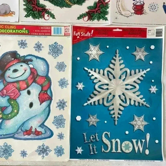 Vintage Christmas Window Decoration Reusable Static Sticker Clings Holo Lot of 7 - Picture 3 of 10